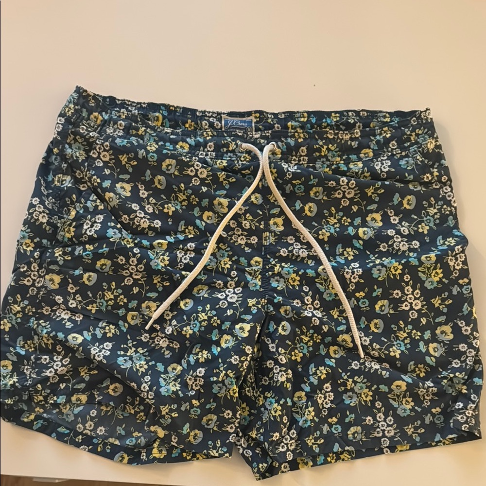 J. Crew Blue Floral Swim Trunks Mens Medium with liner